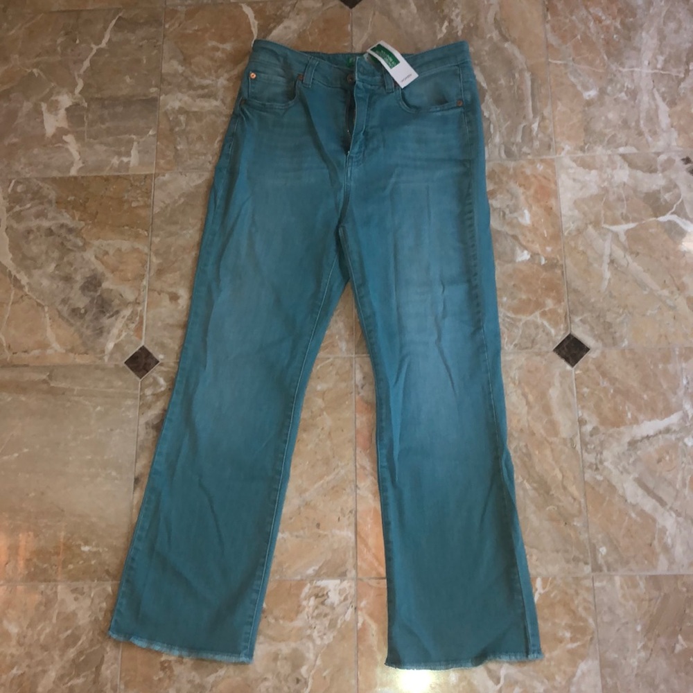 Cropped light blue/green Benetton jeans